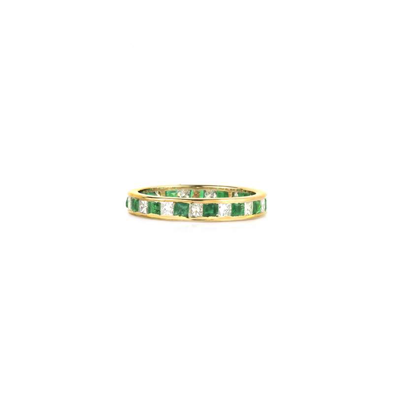 18k Yellow Gold Emerald and Diamond Eternity Ring | Rich Diamonds
